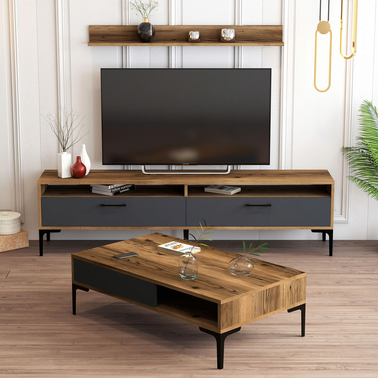 Set mobilier living, Hanah Home, Istanbul, Nuc / Antracit - imagine 6